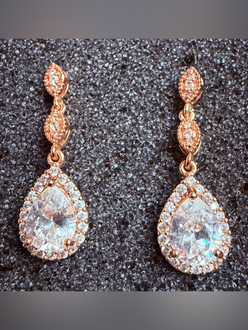 Rose Gold Teardrop Crystal Drop Earrings - Unbranded